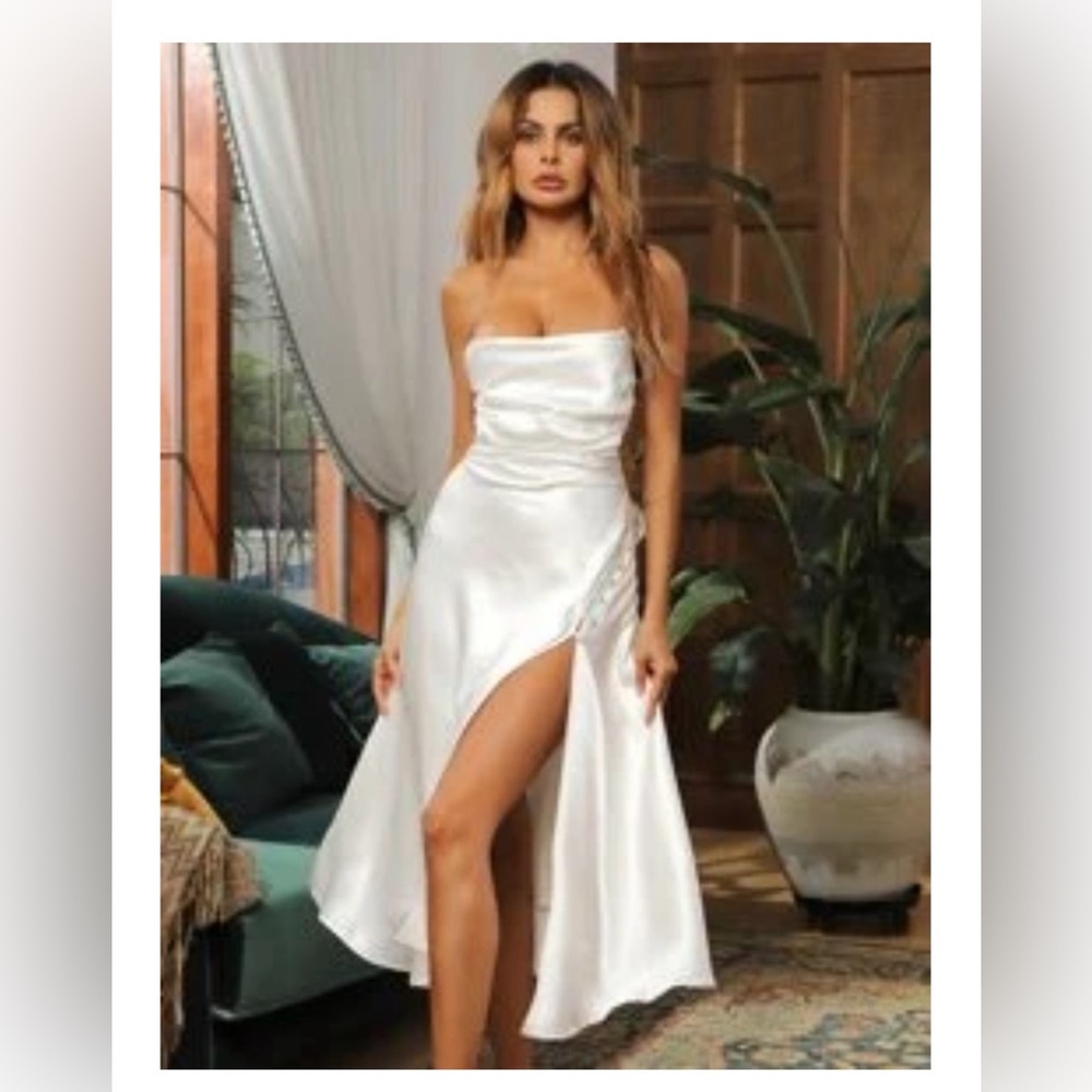White Silk Lace up Dress